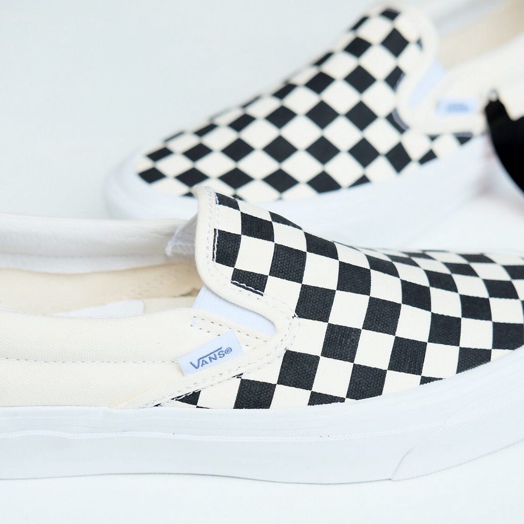 Giày Nam Nữ Không Dây Vans Classic Slip On, Giày Lười Vans Caro Đen Trắng Full Box Bill G07