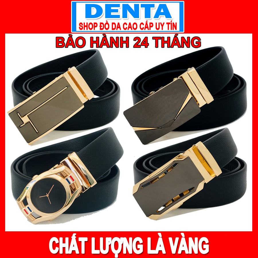 Dây nịt nam mặt khóa màu vàng đẹp dây da PU khóa tự động cao cấp DENTA bảo hành 2 năm | BigBuy360 - bigbuy360.vn