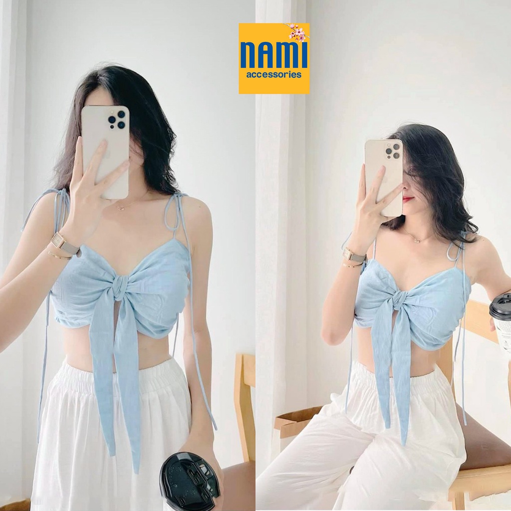 SET ÁO CÚP NGỰC CỘT NƠ KÈM QUẦN SUÔNG CHUN ĐI BIỂN CỰC XINH BAO LUNG LINH - QANU413
