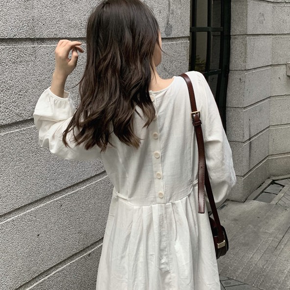 [Mã WASTMAY giảm 15% tối đa 30K đơn 150K] Đầm Trắng Dáng Xòe Cổ Tròn Thắt Nơ Eo Cực Xinh Freesize - V.042 | BigBuy360 - bigbuy360.vn