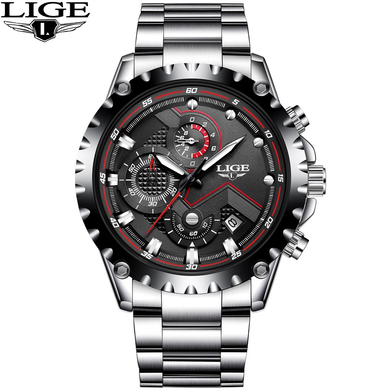 LIGE 9821 Men's Fashion Stainless Steel Waterproof Quartz Watch