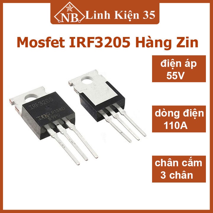 Linh kiện bán dẫn Mosfet IRF3205 hàng Zin N 55V/110A/200W TO-220 chân cắm 3P