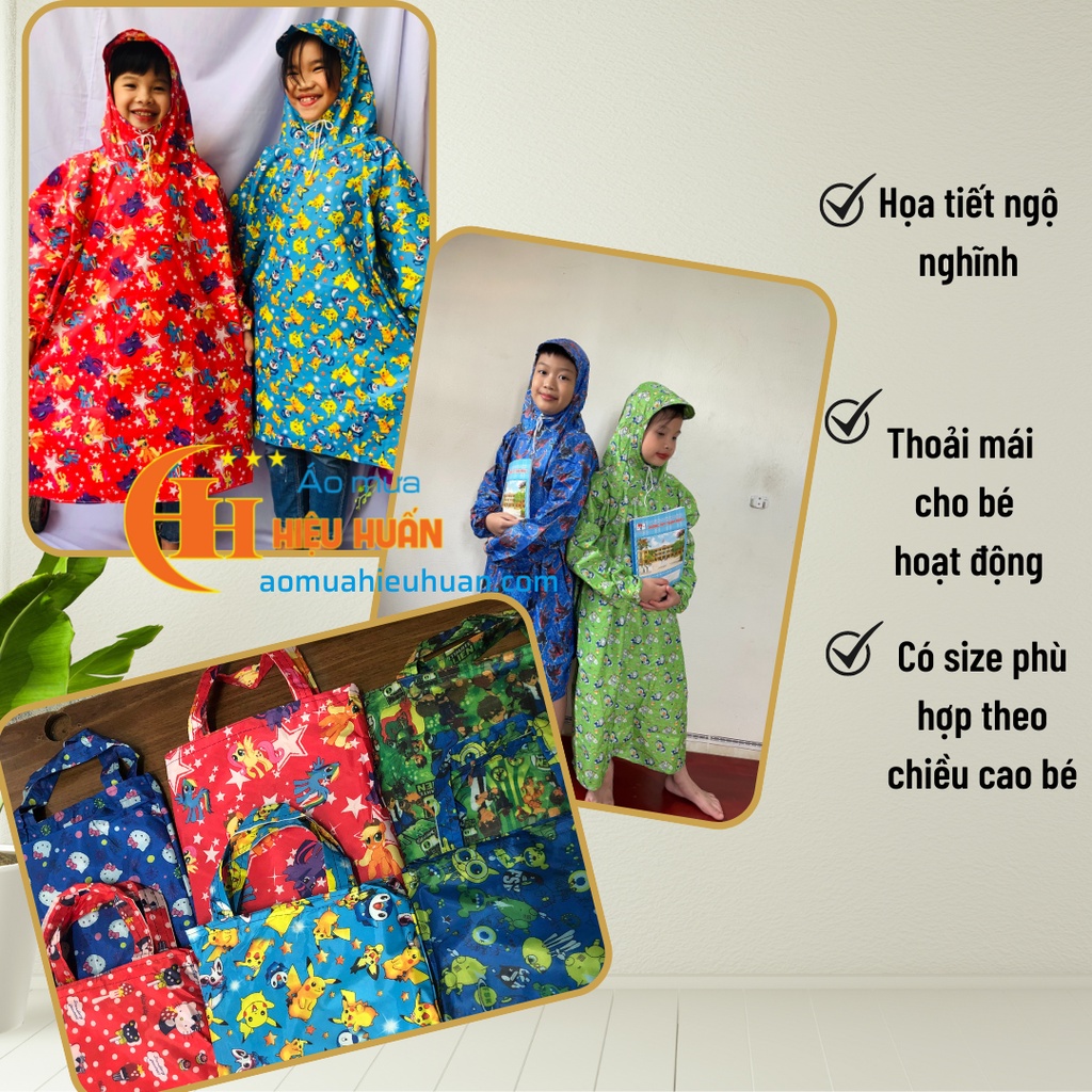 Áo Mưa Cho Bé loại Bit Quây vải dù siêu dai Trẻ Em cao cấp, chống rách aomuahieuhuan