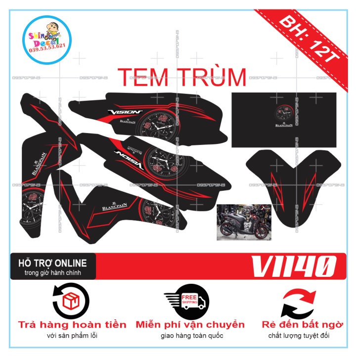 TEM XE VISION 2016 ĐỒNG HỒ ĐEN NHÁM -- SHIN DECAL 2