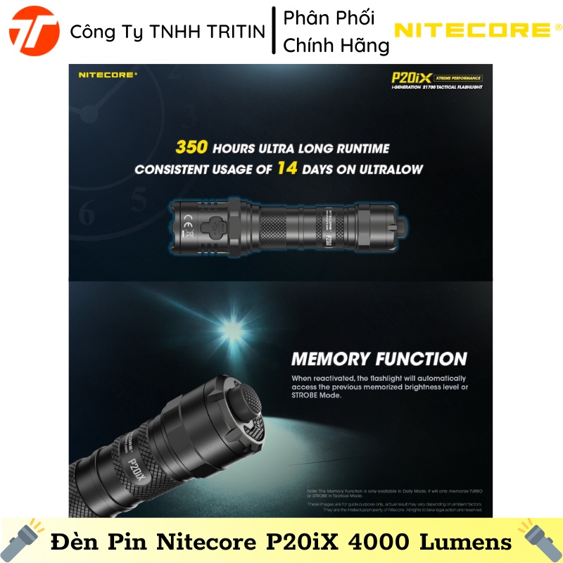 Đèn Pin Chiến Thuật Nitecore P20iX, 4000 Lumens, Tầm Chiếu 221m, Pin Li-ion 21700, 116g | TRITINCO