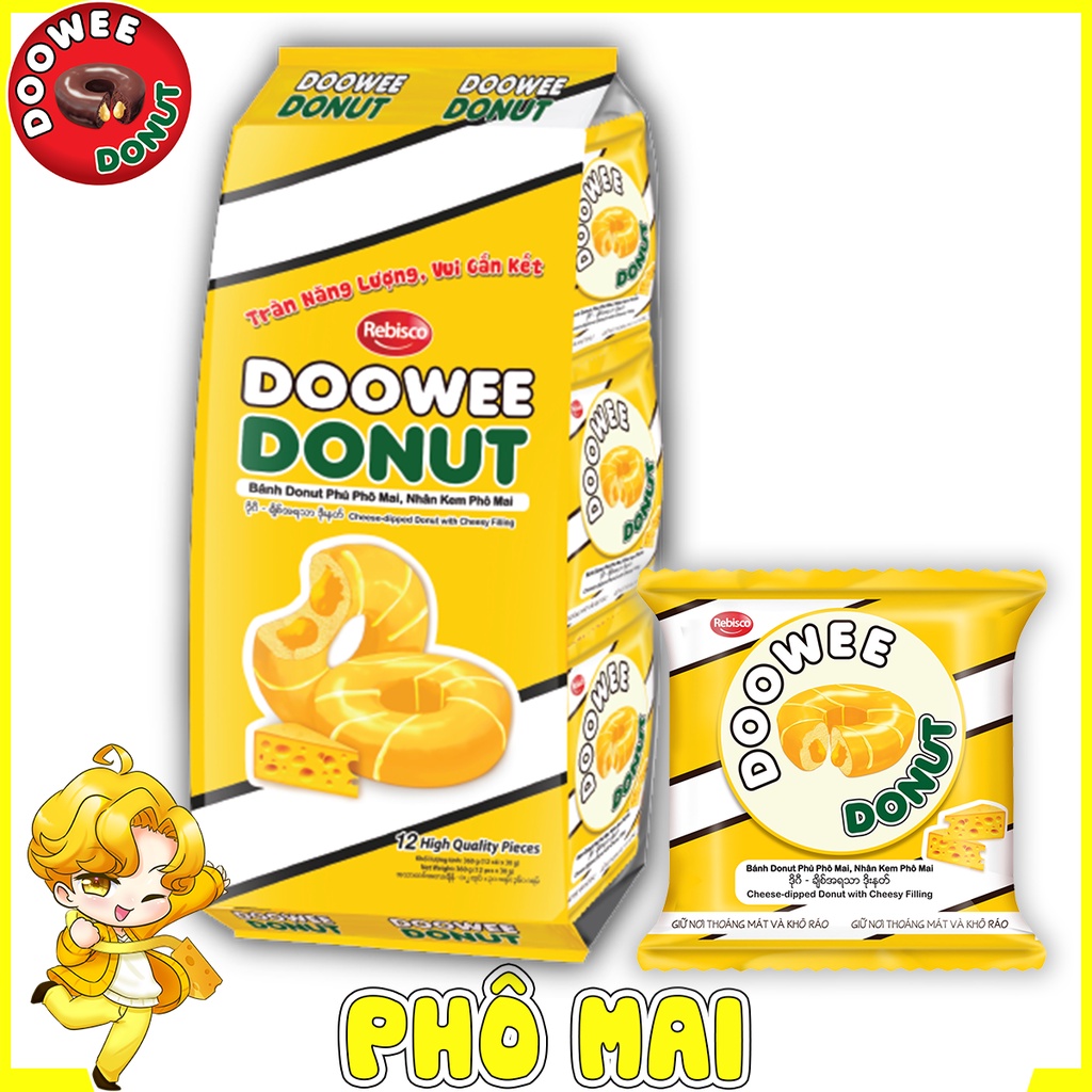 Bánh bông lan - Doowee Donut - Vị phô mai nhân kem phô mai - Túi 12 cái/ 360 Gram