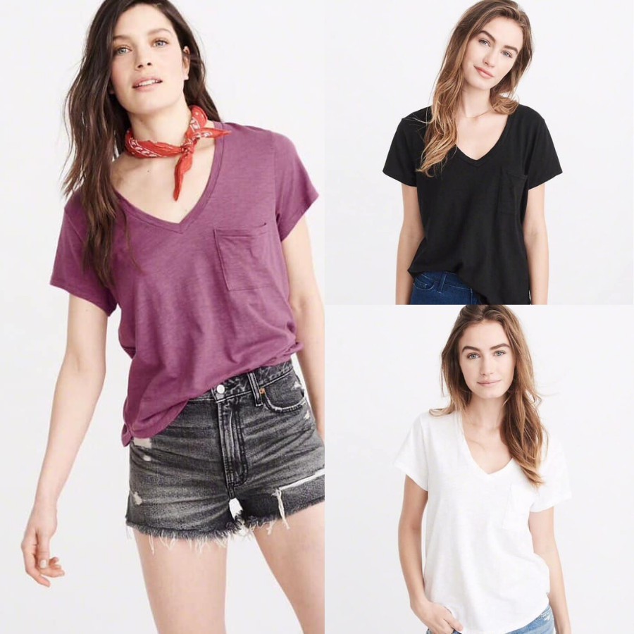 Áo thun trơn cổ tim basic Madewell chính hãng xuất dư