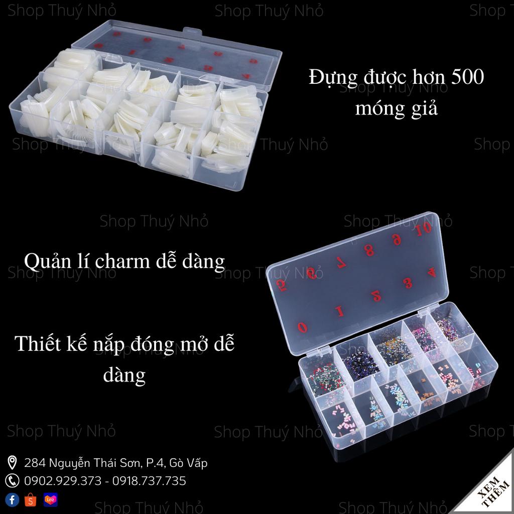Hộp, Khay nhựa cao cấp 10 ô đựng hơn 500 móng giả, đá đính móng, charm đính móng dụng cụ làm móng tay nail chuyên nghiệp