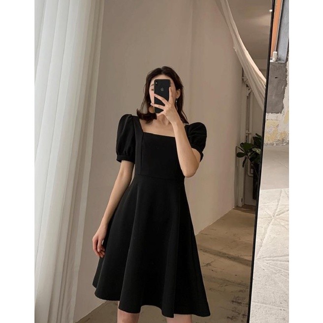 Váy Trắng Cổ Vuông Tay Phồng Phong Cách Pháp Cổ Điển Thời Trang Váy Nữ