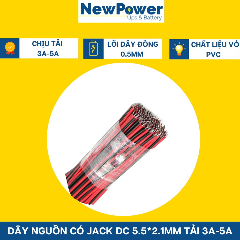 Dây nguồn có jack DC 5.5*2.1mm chịu tải 3-5A