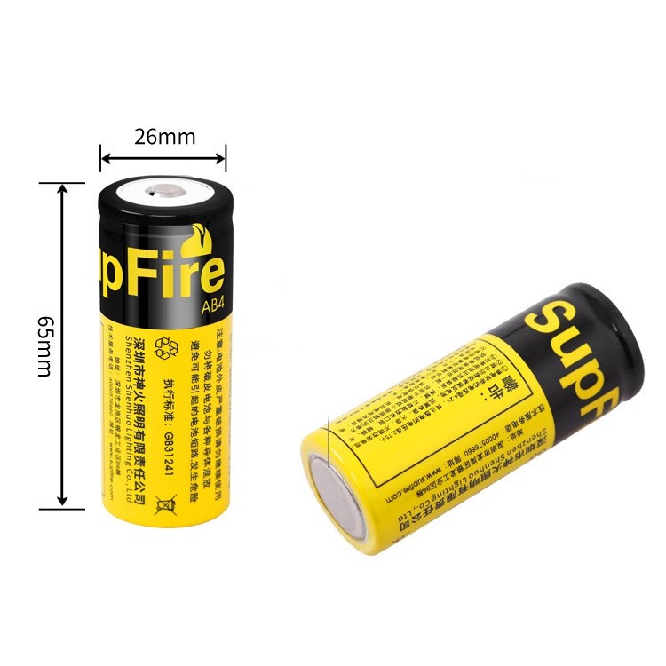 Pin sạc Supfire 26650 3.7V cỡ to, pin lithium cao cấp
