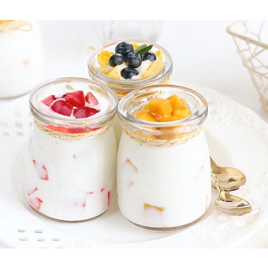 Hũ Làm Sữa Chua Chất Liệu Thủy Tinh, Cốc Đựng Sữa Chua, Caramel Có Nắp Đậy 100ml