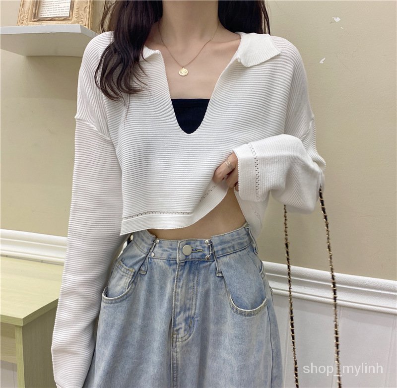 Áo crop top nữ thun tay dài kiểu dáng hàn quốc