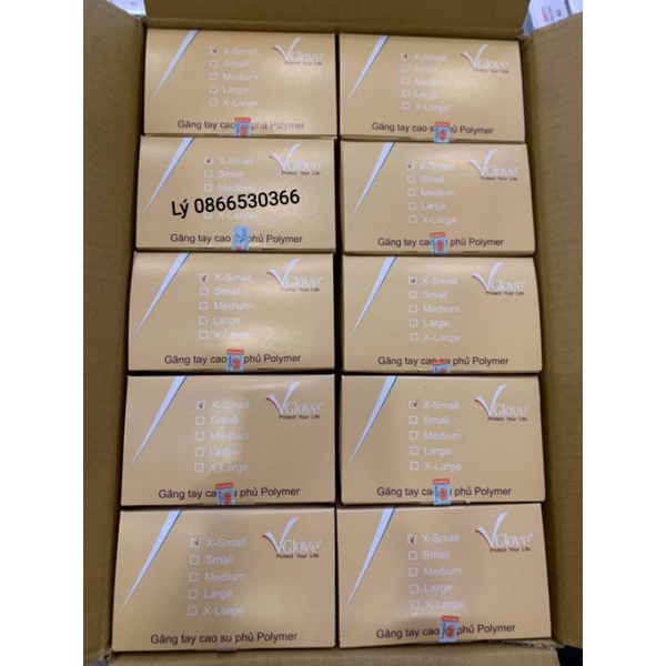 Găng tay không bột Vglove Khải Hoàn phủ polyme 5.4gr 24cm (100cái/1 hộp) size S, M