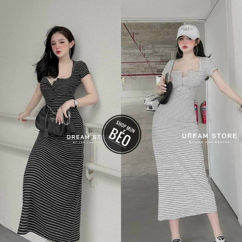 Đầm ôm body dài cổ Vuông co dãn tốt