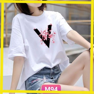 Áo Thun Trắng Nữ ⭐FREESHIP⭐ Áo phông nữ thun cotton, mịn, mát, sành điệu in chữ V MS: M94