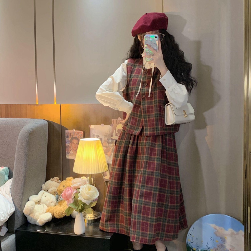 Bộ Áo Sơ Mi + Chân Váy Lưng Cao Thời Trang Cho Nữ