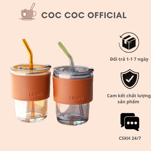 Ly Thủy Tinh Hai Tầng INS Water Cup 400ml Có Nắp | Tùy Chọn Có Bao Da và Óng Hút Thủy Tinh - Cốc Cốc