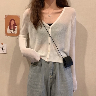 Áo Cardigan Dệt Kim Lụa Lạnh Mỏng Tay Dài Chống Nắng Thời Trang Hè Thu 2021 Cho Nữ