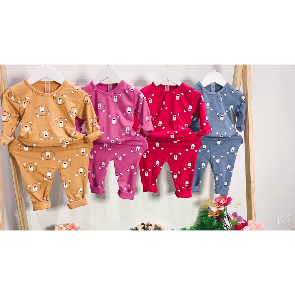 Bộ quần áo thu đông trẻ em hình gấu chất cotton xịn xò cho bé trai bé gái 1 đến 5 tuổi [8-18KG]