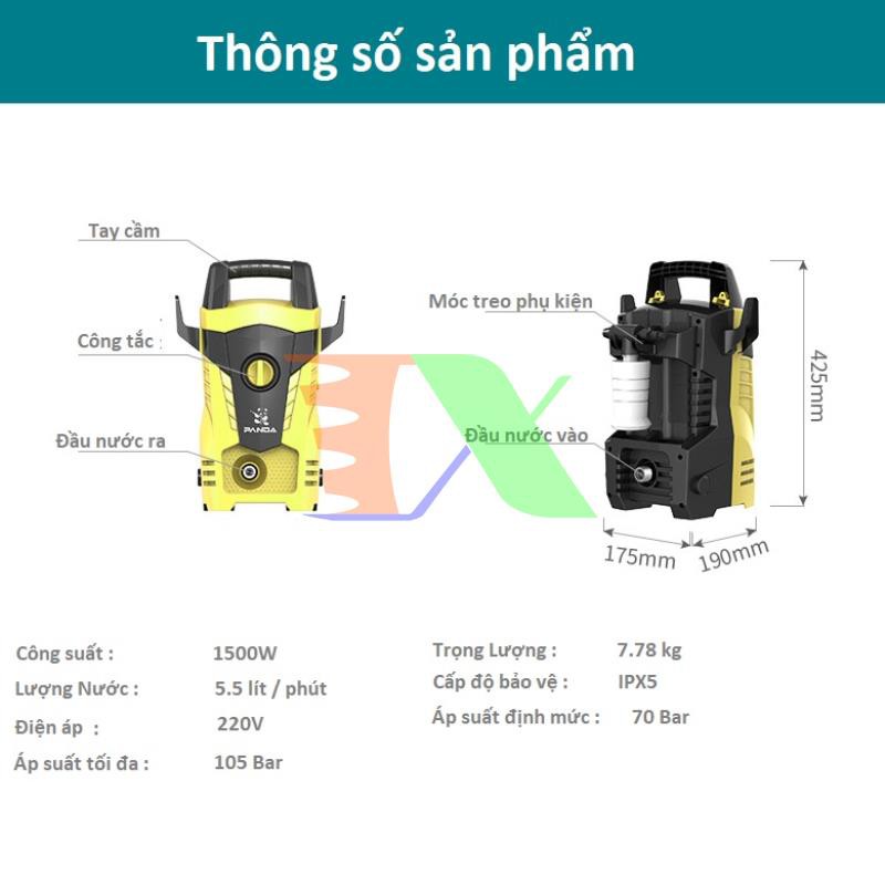 Máy rửa xe áp lực cao, máy phun nước áp lực cao đa năng Panda