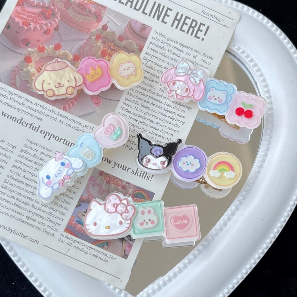 SANRIO Kẹp Tóc Hai Lớp Trong Suốt Họa Tiết Kuromi Bangs
