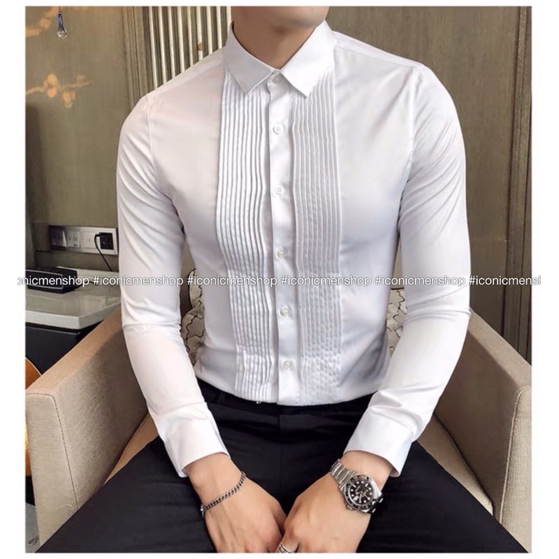 Sơ mi trắng xếp ly cao cấp không nhăn không xù