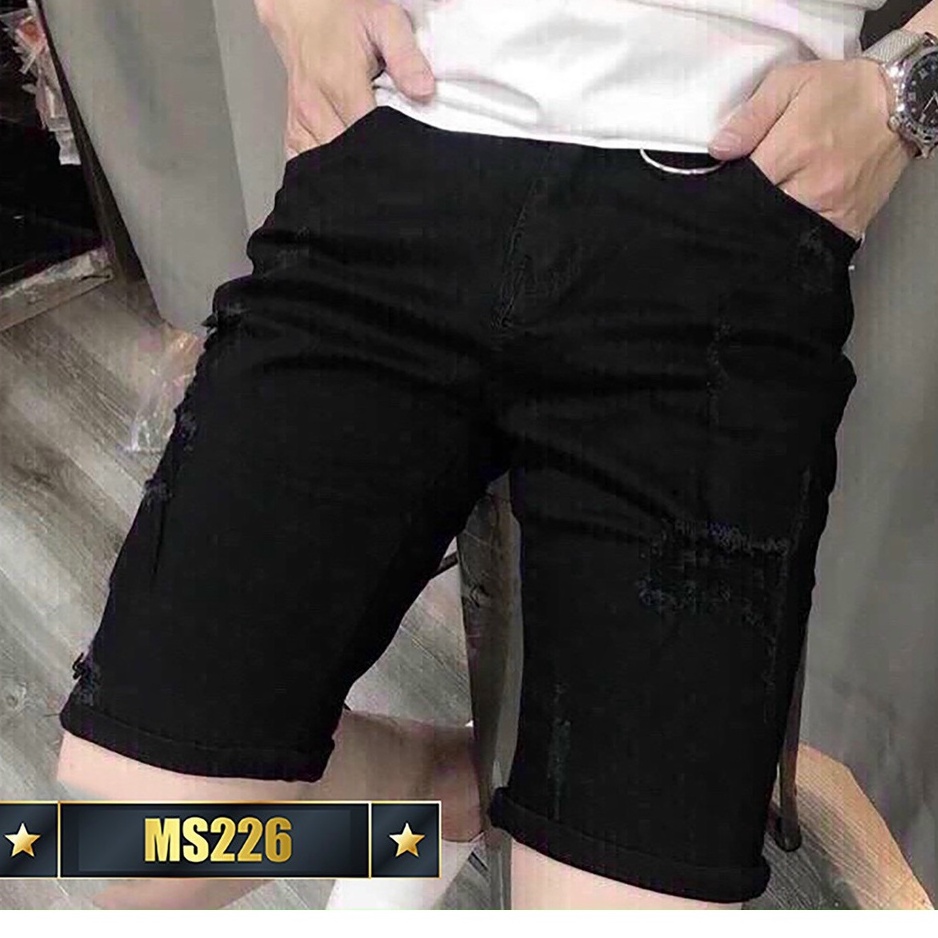 Quần short jean nam màu đen chất bò - quần short jean ngắn nam co giãn thời trang cao cấp Mimishop122 ms226