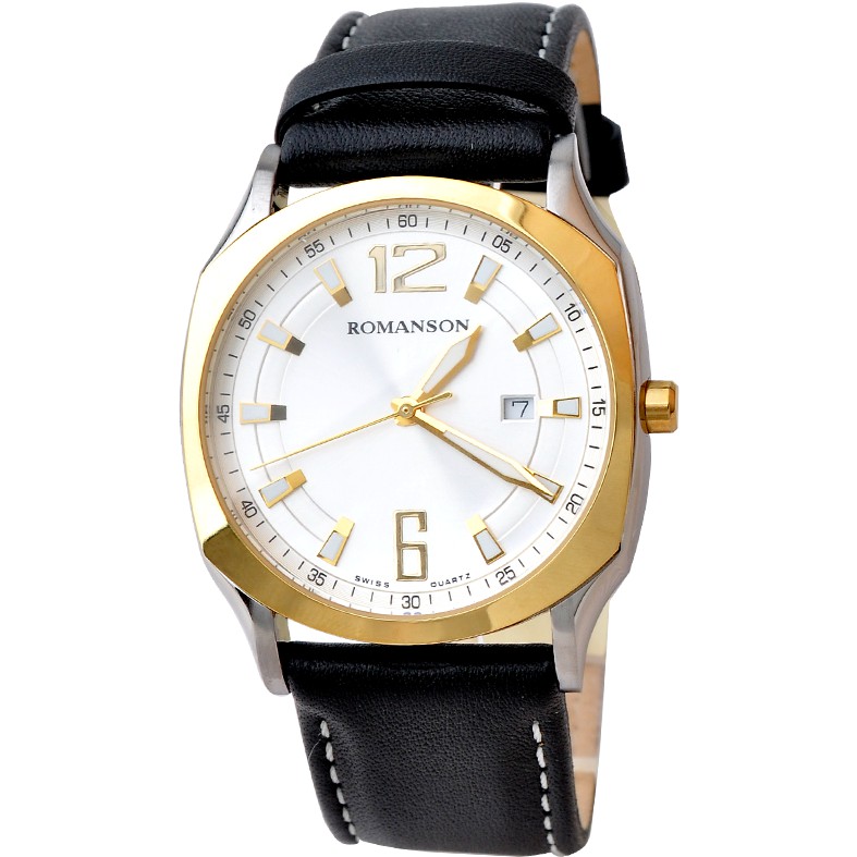 Đồng hồ Romanson Sport Men Watch TL1271MCWH dây da nam bấm giờ thể thao kính chống xước máy Thụy Sĩ kim dạ quang cao cấp