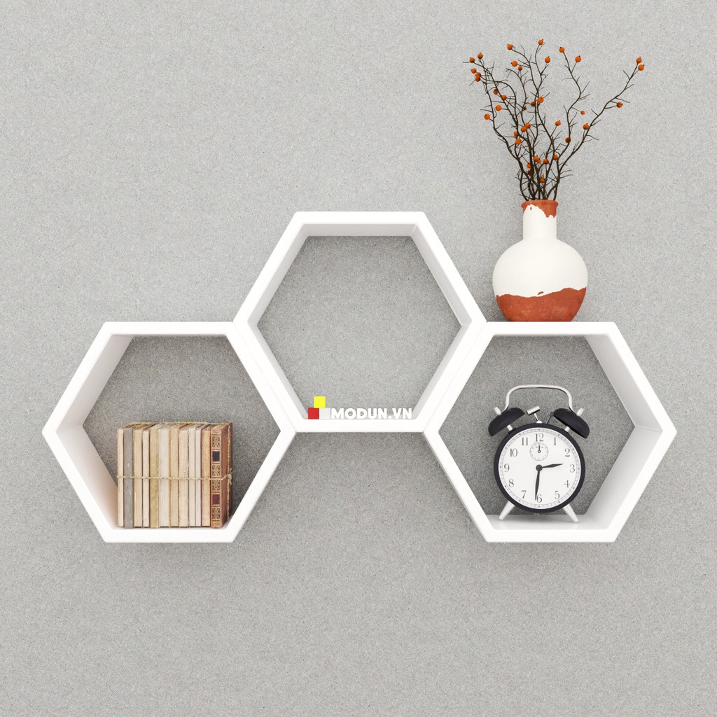 Kệ mkk-007 MODUN.VN - set 3 trang trí treo tường lục giác, gỗ công nghiệp không cong vênh