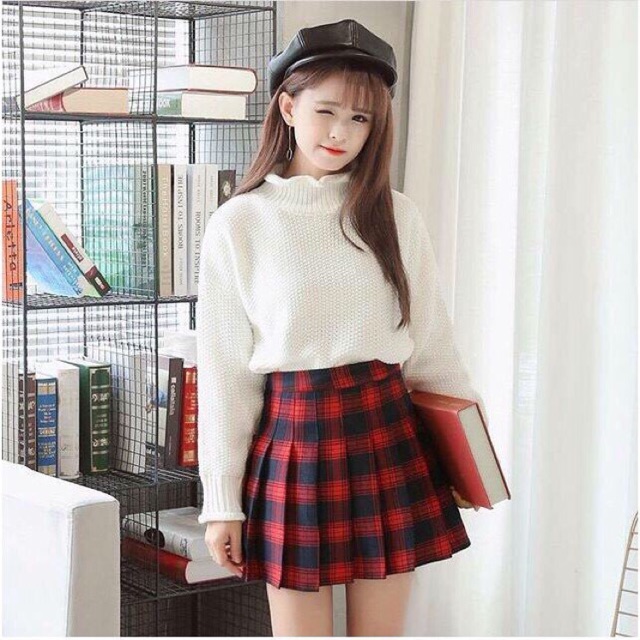 Chân váy xoè sọc caro