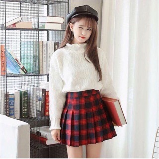 Chân váy xoè sọc caro