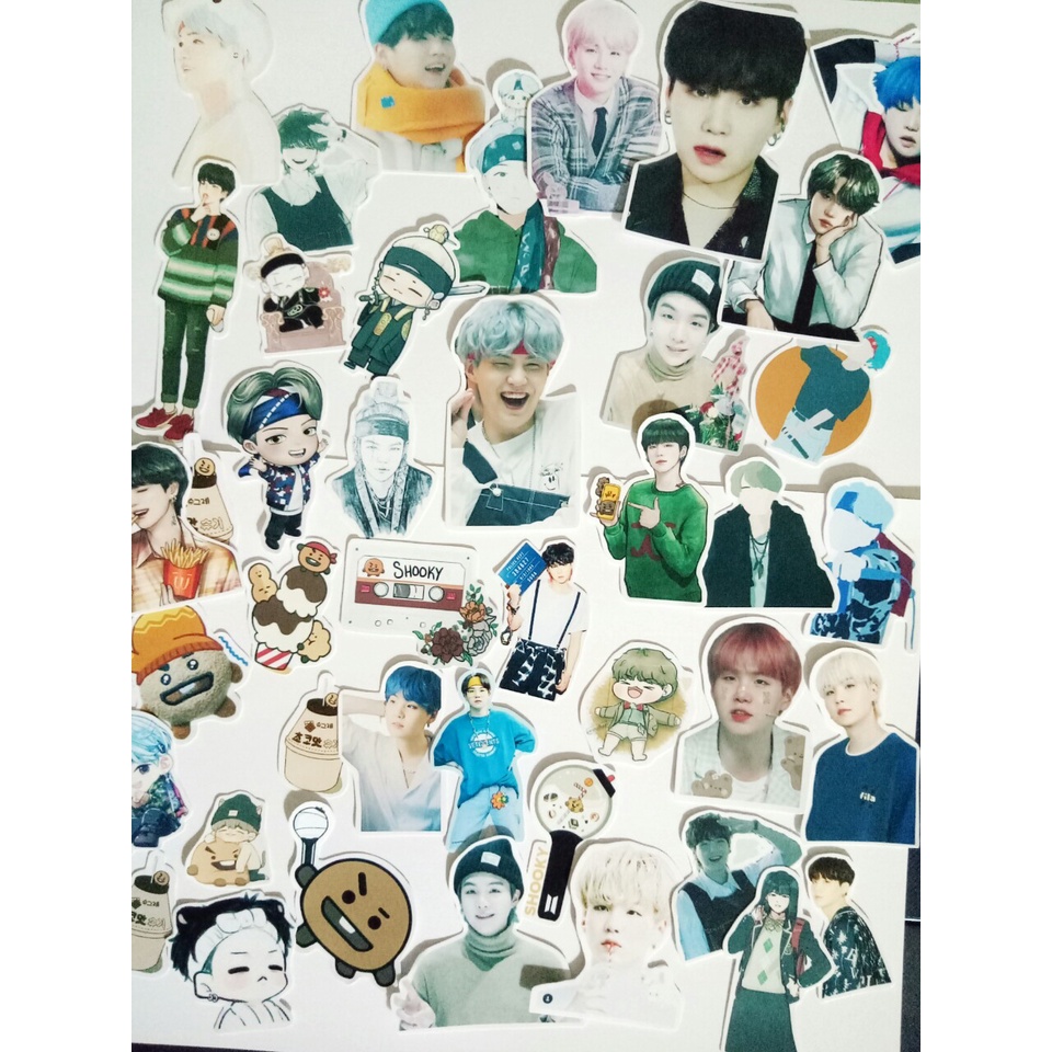 Bộ Sticker SUGA anime, chibi nhóm BTS, Tổng hợp ảnh Suga cute BT21 Shooky, nhãn dán trang trí.