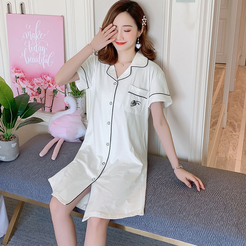 Đầm Ngủ Cotton Tay Ngắn Kiểu Dáng Ngọt Ngào Quyến Rũ Cho Nữ