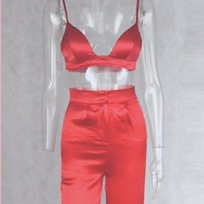 Set - Bộ áo lụa croptop và quần lụa lưng cao siêu sexy cho nữ