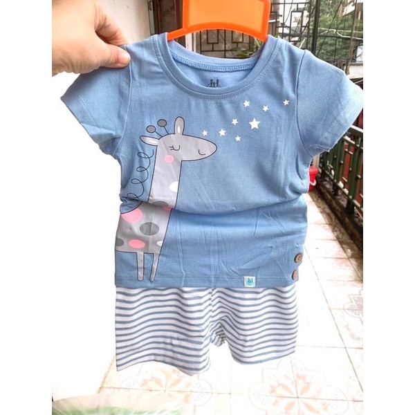 LIL Bộ cộc tay hoạ tiết quần sọc chất peptit mịn mát cho bé từ 6m-4y