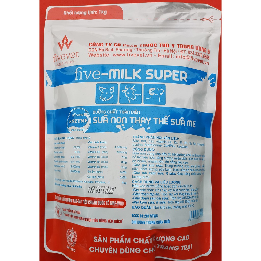1 kg PLUS – MILK  Đạm sữa Và FIVE-MILK SUPER Sữa non cao cấp chuyên dùng cho heo sơ sinh, heo tập ăn, heo con, heo nái