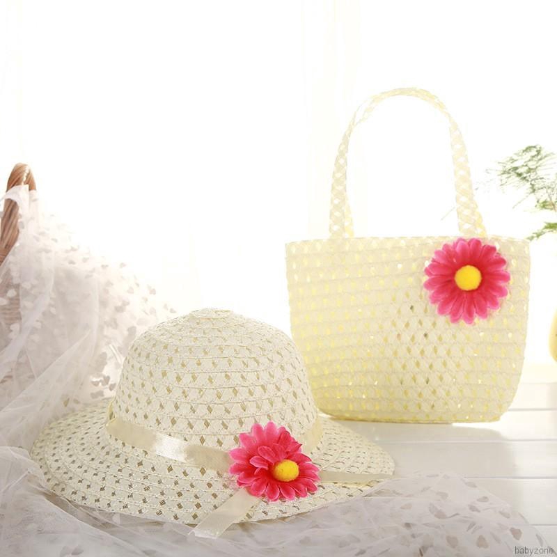 Set nón và túi cói kiểu dáng dễ thương dành cho bé gái
