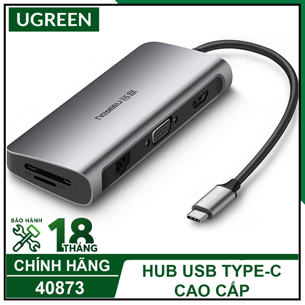 Hub Usb TypeC Ra Hdmi, Vga, Usb 3.0, Lan, TF Và SD Cao Cấp, UGREEN 40873 Chính Hãng