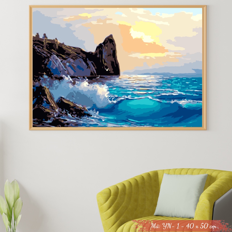 Tranh Sơn Dầu Số Hóa Tự Tô Màu Theo Số Mẫu Phong Cảnh - YN1 Kèm Màu Acrylic Kích Thước 40x50cm