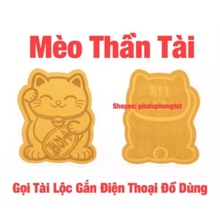 Mèo Thần Tài Mạ Vàng Gắn Điện Thoại Túi Ví