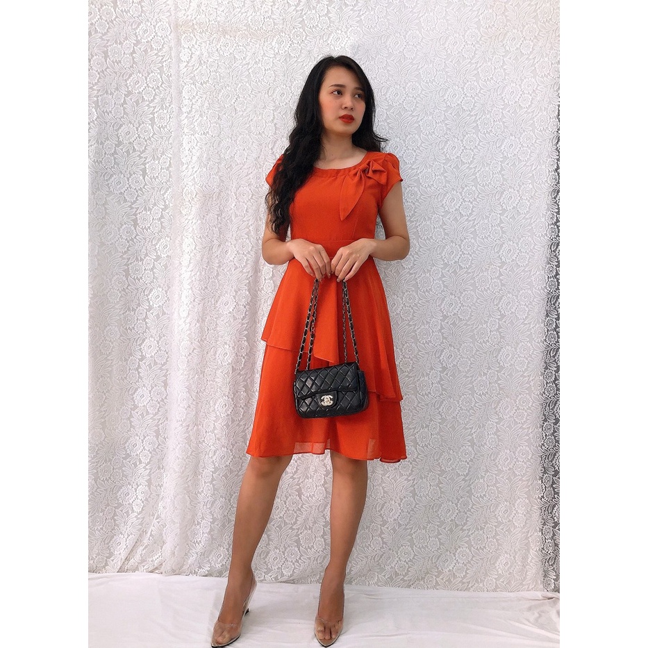 Đầm xòe chiffon đính nơ cổ - GR0148