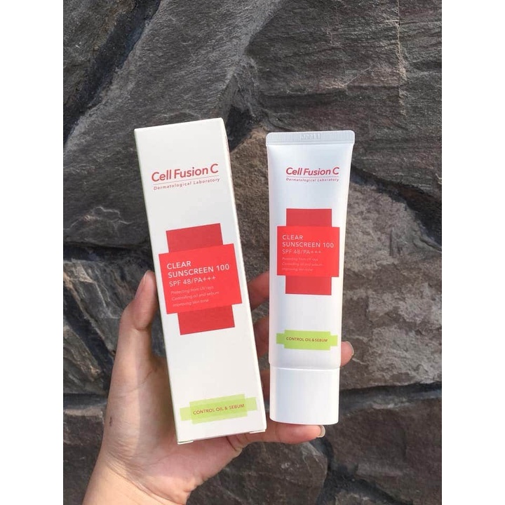 Kem Chống Nắng Cell Fusion C Clear Sunscreen 100 da mụn (xanh)