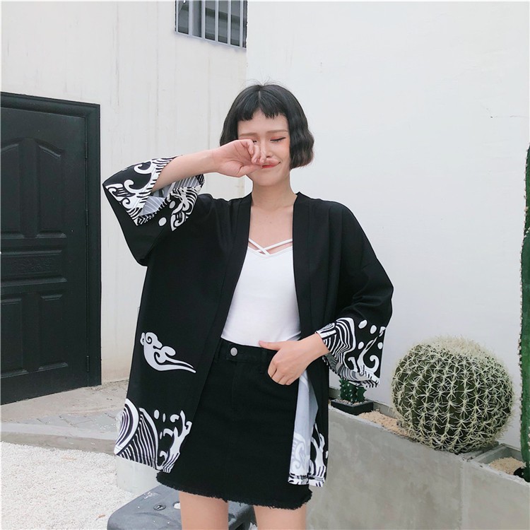 Áo Khoác Kimono Dáng Rộng In Hình Đám Mây Số 10 Dễ Thương