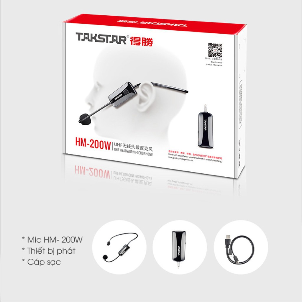 [Mã ELMS5 giảm 7% đơn 300k] Micro Mic Không Dây TAKSTAR HM-200W Đeo Tai Sử Dụng Sóng UHF Cao Cấp, Mic Đeo Tai Trợ Giảng