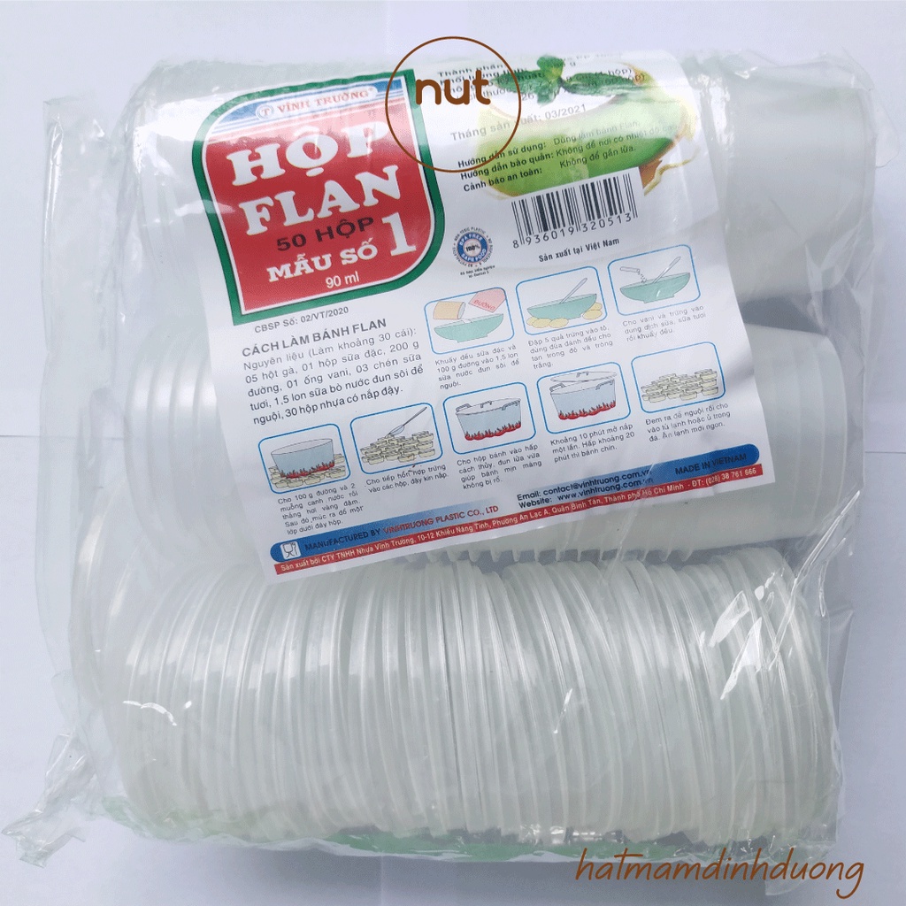 50 Hộp Khuôn Nhựa Làm, Hấp Bánh Flan Vĩnh Trường Nắp Trơn Số 1 Cao Cấp 90ml Đạt Tiêu Chuẩn QCVN 12-1, An Toàn Cho Mẹ, Bé