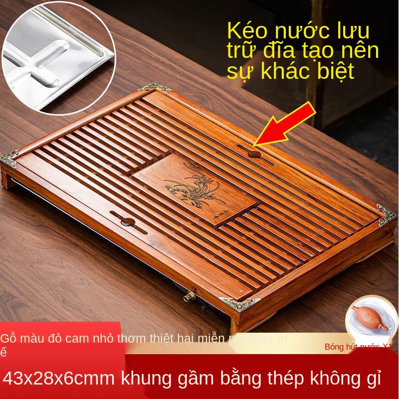 Khay trà, đựng phòng khách gia đình, bàn trà hình chữ nhật, dụng gỗ đặc, inox