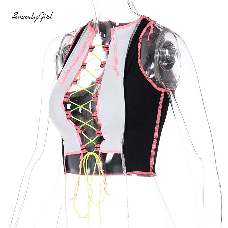 Áo Thun Ba Lỗ Cổ Tròn Màu Sắc Tương Phản Thời Trang Dành Cho Nữ