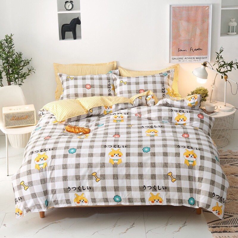 Bộ chăn ga gối cotton poly kẻ Minh Nhật - chăn mền, drap giường, vỏ gối - ga giường đủ size