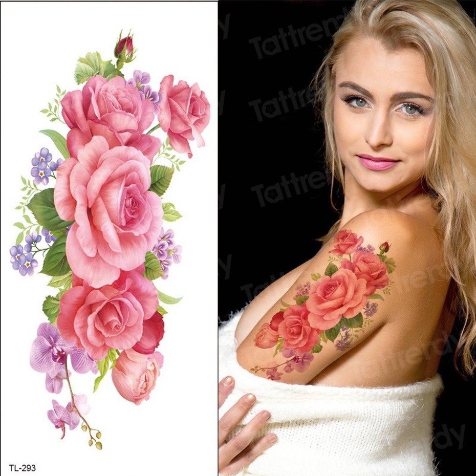 Hình Xăm Dán Tạm Thời Hình Hoa Hồng Chống Nước Đẹp Mắt Cho Nữ